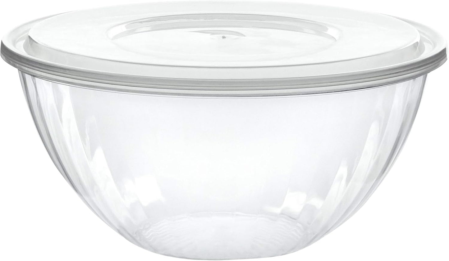 PLASTICPRO Disposable 48 Ounce Round Crystal Clear Plastic Serving Bowls With Lids, Party Snack or Salad Bowl, Chip Bowls, Snack Bowls, Candy Dish, Salad Container Pack of 2