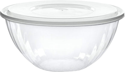 PLASTICPRO Disposable 48 Ounce Round Crystal Clear Plastic Serving Bowls With Lids, Party Snack or Salad Bowl, Chip Bowls, Snack Bowls, Candy Dish, Salad Container Pack of 2