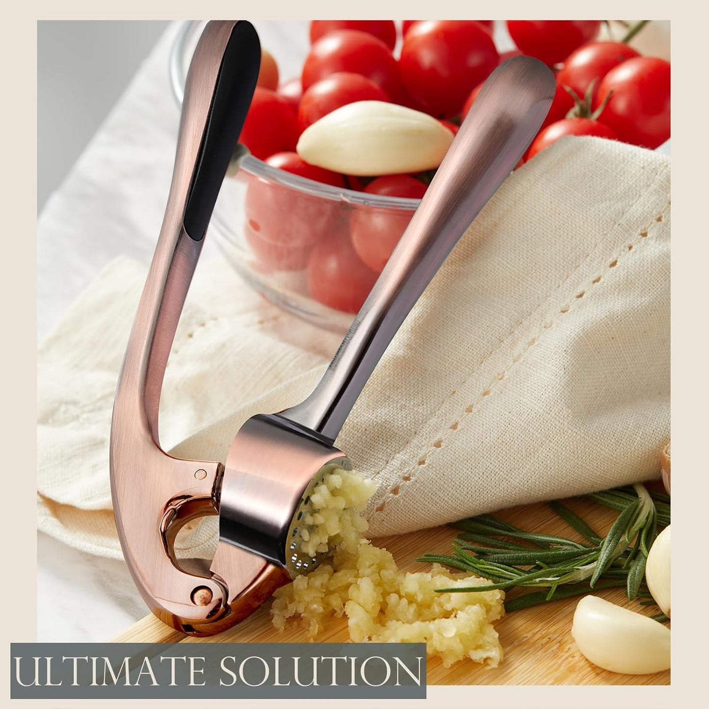Kitessensu High Effective Garlic Press With Studs, Heavy Duty Garlic Mincer, Easy to Squeeze and Clean, Rust Proof, Ginger Crusher- Imperial Silver