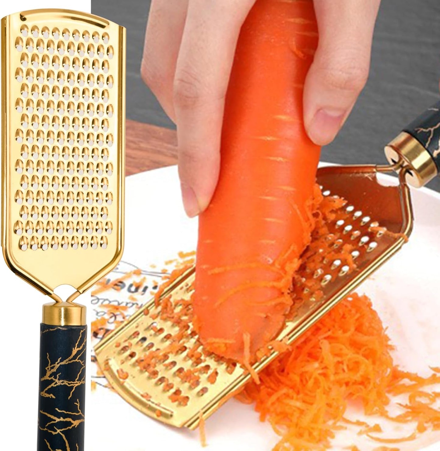 Professional Cheese Grater, Gold Stainless Steel Cheese Grater Handheld, Grater Hand Crank, Practical Kitchen Gadgets, Graters for Cheese, Chocolate, Spices (Medium Coarse)