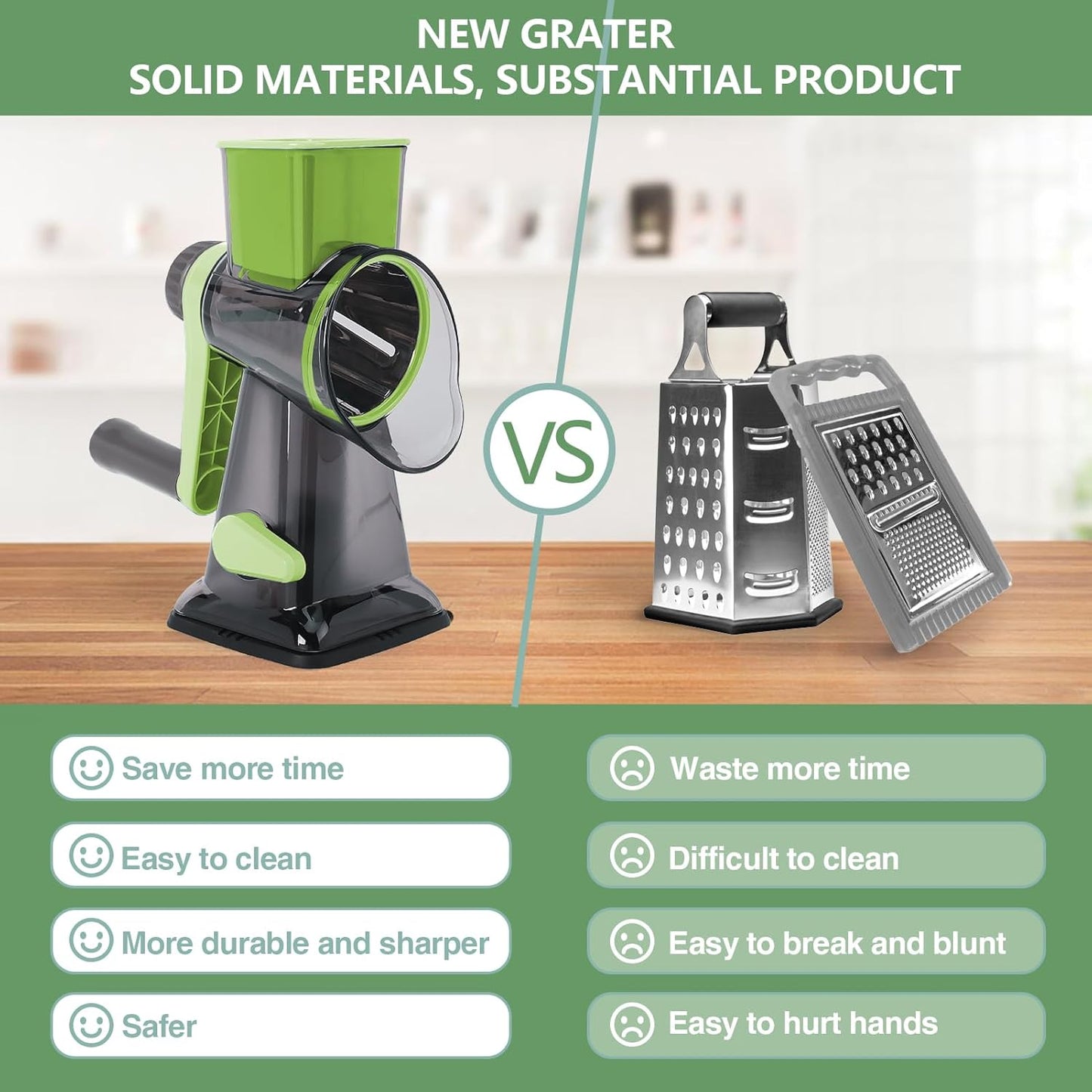 Rotary Cheese Grater with Handle-Versatile Cheese Grater Non-Slip Suction Base,Cheese Shredder & Food Slicer for Cheese,Carrots, Cucumbers,Nuts-Compact & Easy Clean Kitchen Kitchen Tool (blue)