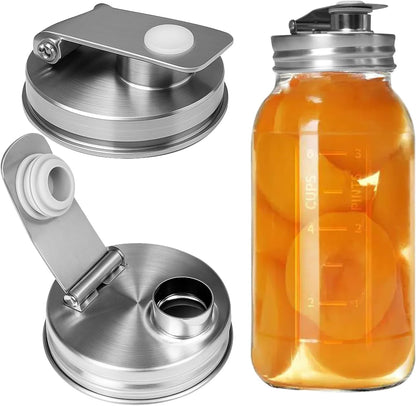 2 Pack Wide Mouth Mason Jar Stainless Steel Pour Spout Lid, Reusable Mason Jar Lids, for 86MM Ball Wide Mouth Mason Jars, Leak Proof Seal, for Drinking Salad Dressing & Food Storing