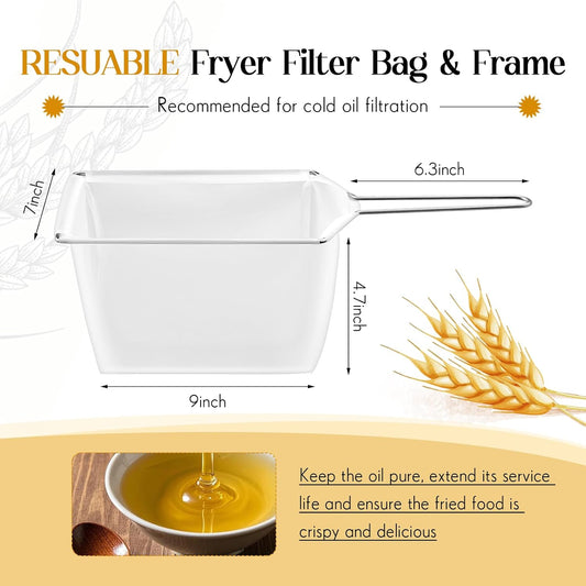 Honeydak 9 Inch Oil Fryer Filters with Stainless Steel Handle Frame, Reusable Fine Mesh Strainer Bag Cooking Oil Filter Separator for Food Maple Syrup Tapping Deep Fryer Pot Kitchen Restaurant