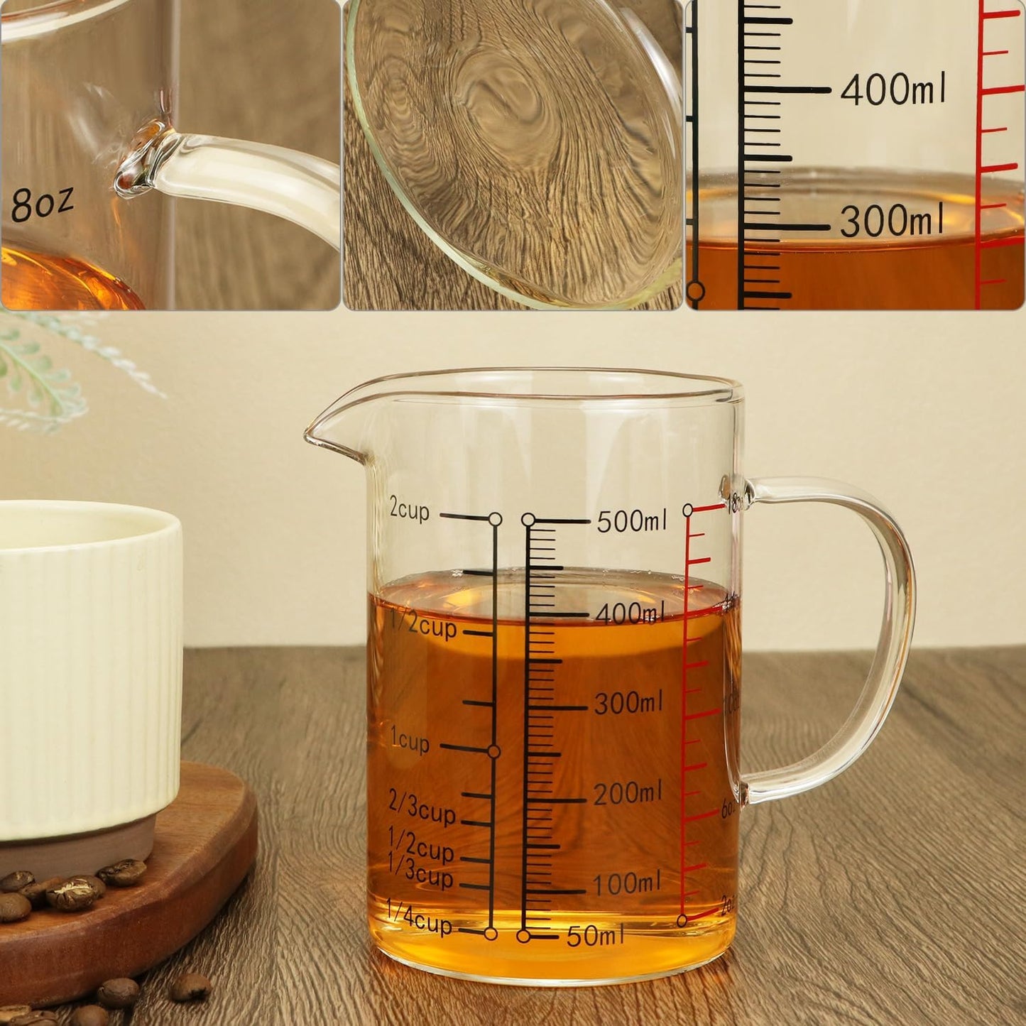 QWORK 16 Oz 2 Cup Glass Measuring Cup with Insulated Handle, V-Shaped Spout, , Measuring Cup, Precise Measurement Scales Cup
