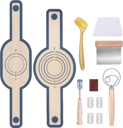 Bread Making Tools and Supplies, Set of 7, inclued Round Baking Mat and Oval Baking Mat, Sourdough Danish Dough Whisk, Bread Lame Dough Scoring, Bread Scraper Dough Cutter, Perfects Gift for Baker