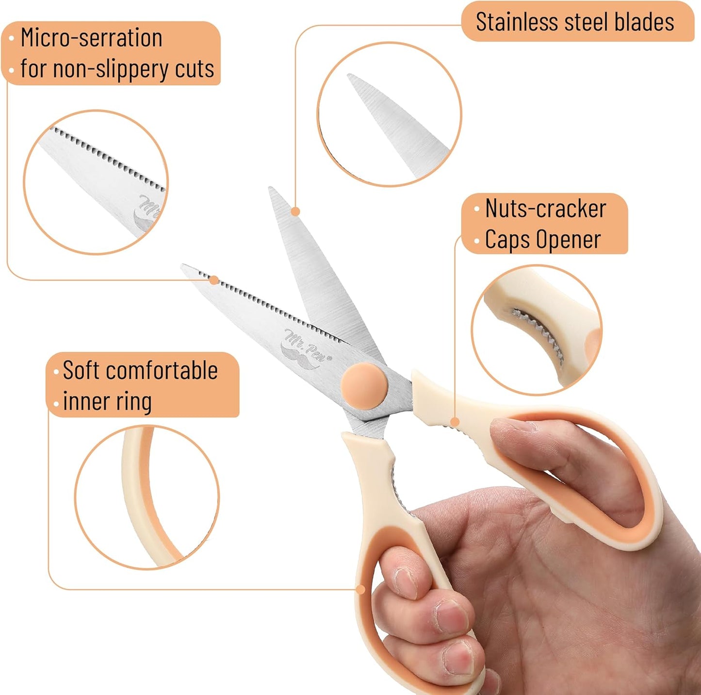 Mr. Pen- All Purpose Kitchen Shears with Protective Sheath, 8 Inch, Dishwasher Safe, Stainless Steel Food Scissors with Micro-Serrated Blades, Soft Grip Comfort Handle, Durable Utility Kitchen Shears