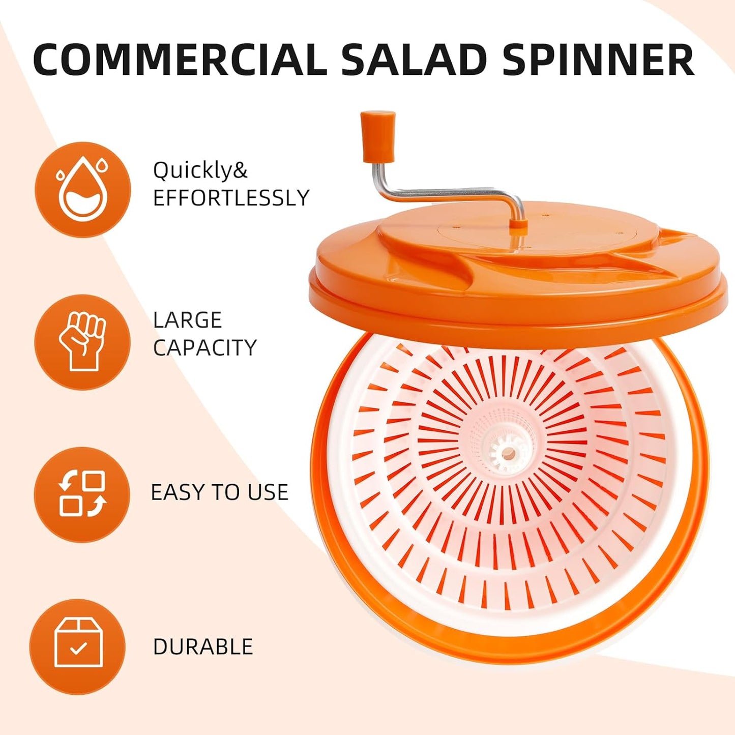 YBSVO 5-Gallon Commercial Salad Spinner – Heavy Duty Large Lettuce Dryer & Vegetable Washer – Manual Food Prep Spinner for Restaurants & Catering (BPA-Free, Holds 5-6 Heads)