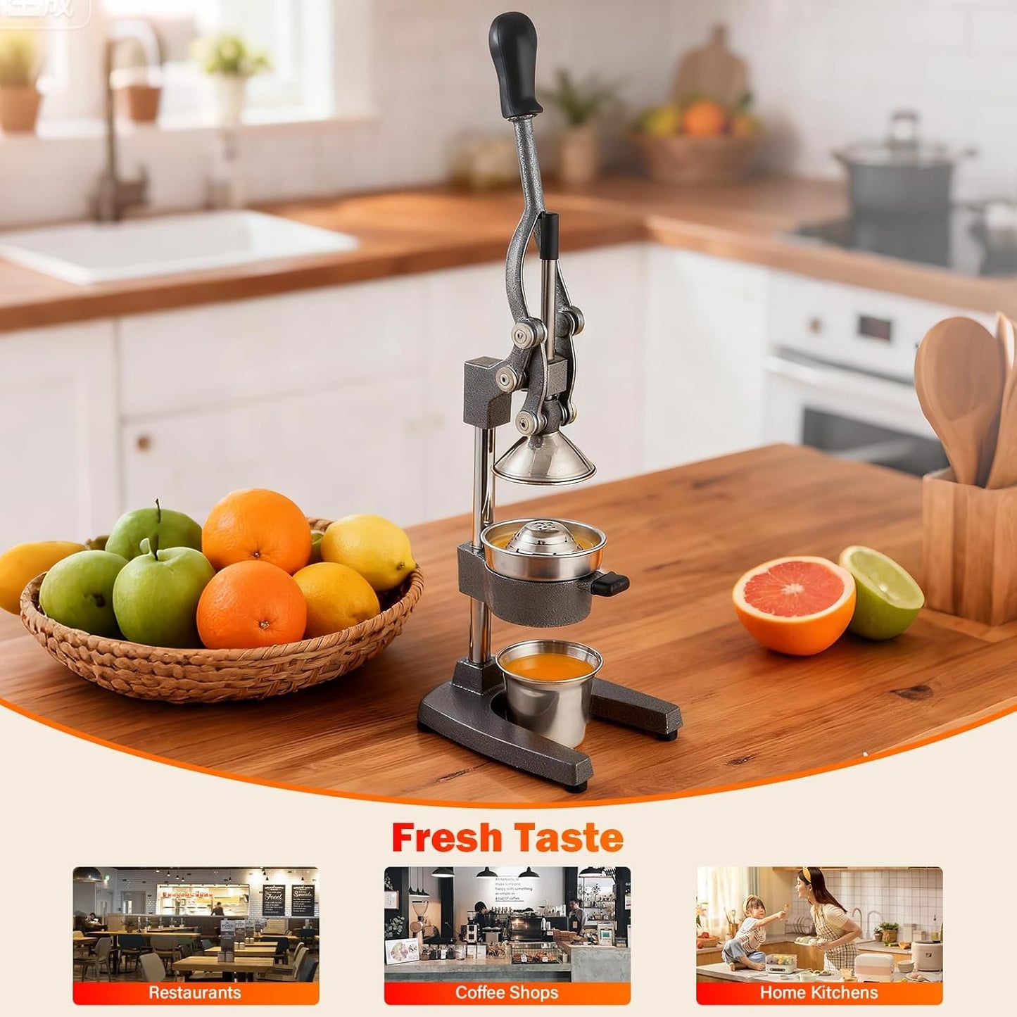 Manual Cast Iron Juicer, Commercial Lemon Squeezer, Professional Citrus Juicer, Ideal for Extracting Juice From Lemons, Oranges, and Grapefruits. Easy to Clean. (Black)