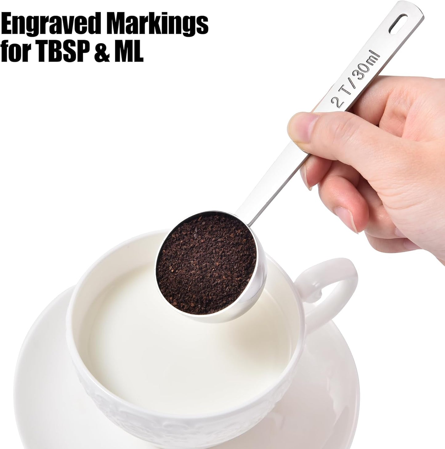 18/8 Stainless Steel Coffee Scoop, Doosu Food-Grade Metal Measuring Spoon with 6.9in Long Handle, Tablespoon Scooper for Coffee Beans, Ground Coffee, Espresso, Protein Powders, Tea, Sugar (1 Tbsp)