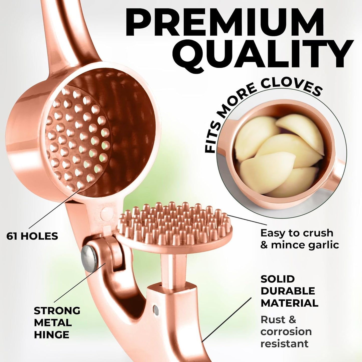 Zulay Kitchen Premium Garlic Press Set - Rust Proof Professional Garlic Mincer Tool - Easy-Squeeze, Easy-Clean with Soft, Ergonomic Handle - Silicone Garlic Peeler & Brush (Silver)