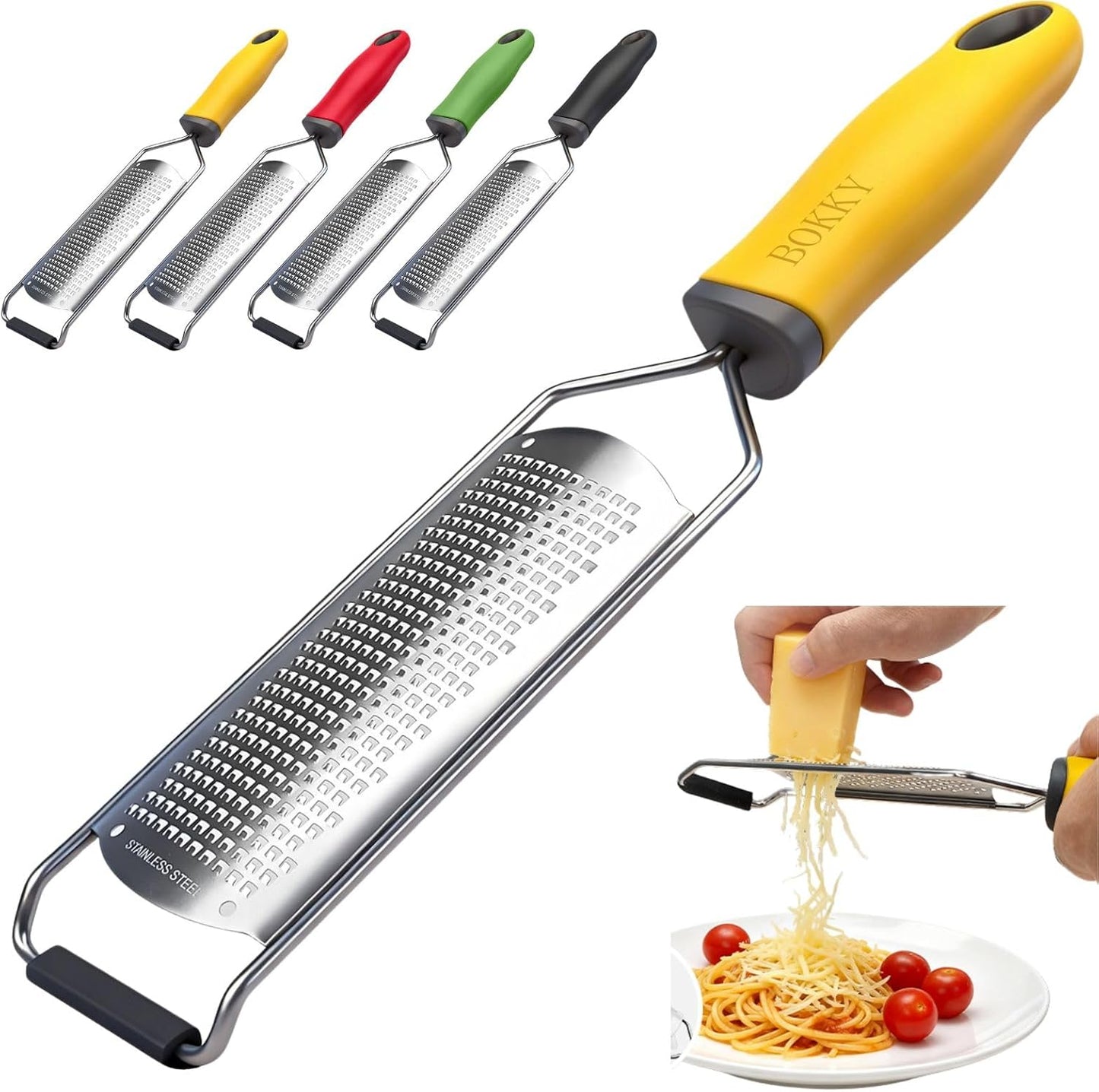 Cheese Grater Handheld & Lemon Zester with Handle, Stainless Steel Citrus Zester for Parmesan Garlic Ginger (Red)