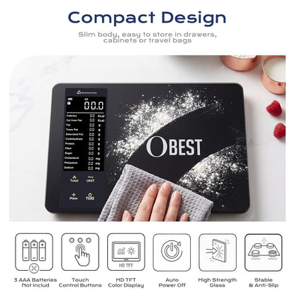 Smart Food Scale with Nutritional Calculator, Free APP with 30 Nutrients Tracking, Calorie, Macro, Works with App for Daily Reports, Digital Kitchen Scale for Meal Prep Weight Loss Coffee Making, 22lb