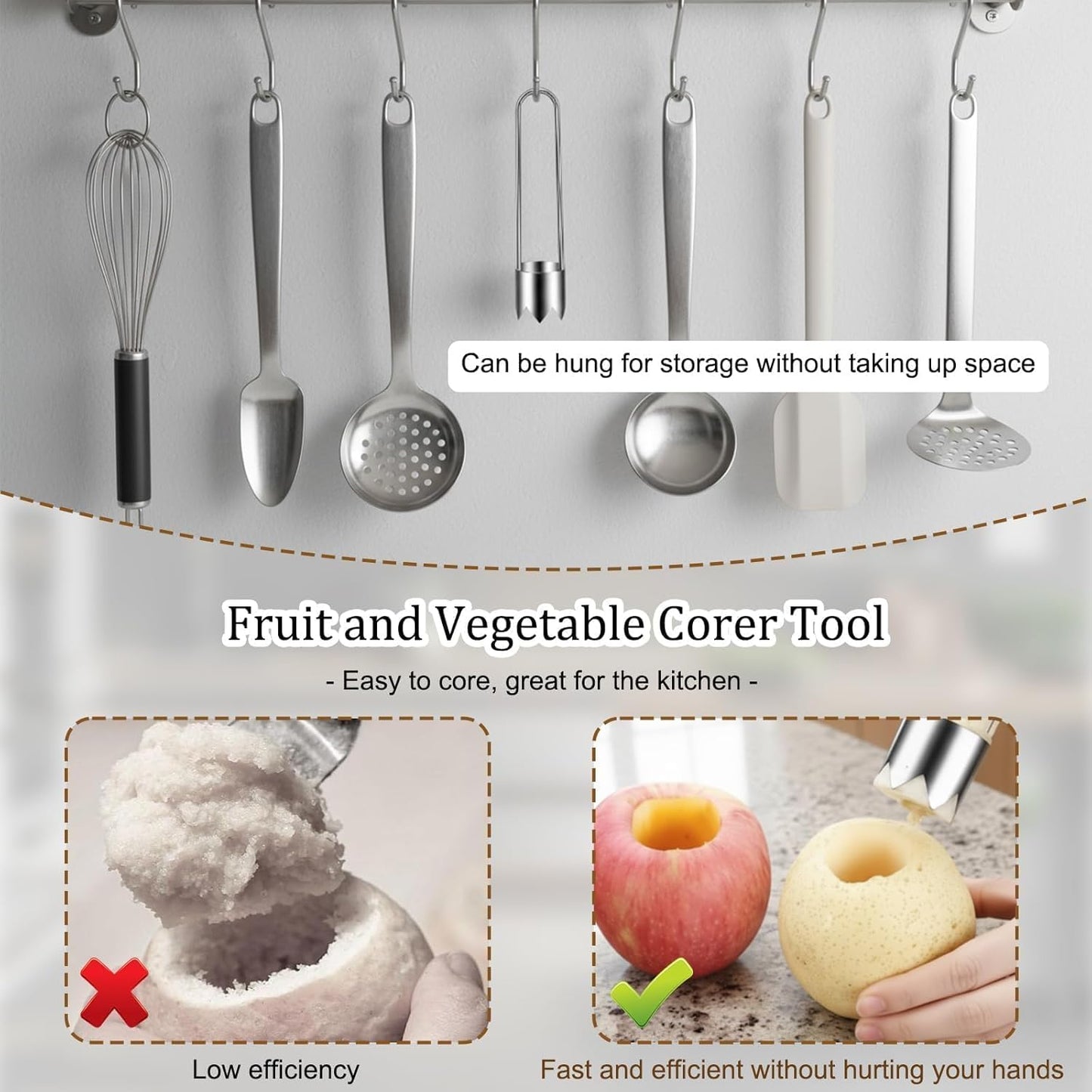 3PCS Red Bell Pepper Seed Corer-Multifunctional Fruit And Vegetable Core Remover,Kitchen Gadgets for Pepper, Pineapple, Pear (silvery)