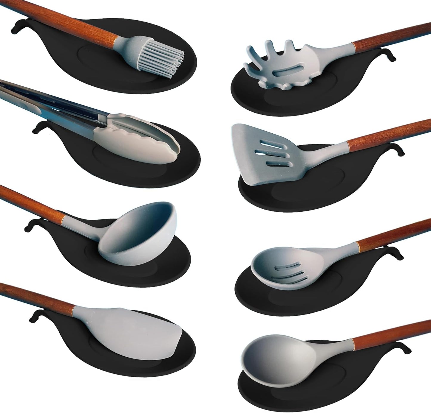 Silicone Spoon Rest for Stove Top Set of 2 – HEAT RESISTANT DISHWASHER SAFE Kitchen Utensil Holder for LARGE Utensils - Won’t Break - Non-Slip - Ideal for Glass & Induction Cooktops - for Home Cooks