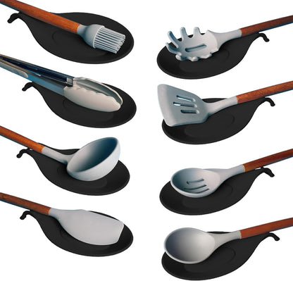 Silicone Spoon Rest for Stove Top Set of 2 – HEAT RESISTANT DISHWASHER SAFE Kitchen Utensil Holder for LARGE Utensils - Won’t Break - Non-Slip - Ideal for Glass & Induction Cooktops - for Home Cooks