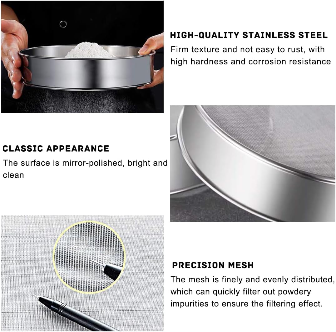 Flour Sifter Stainless Steel 8 Inch 60 Mesh Fine Mesh Strainers Flour Sieve for Baking Cake Bread
