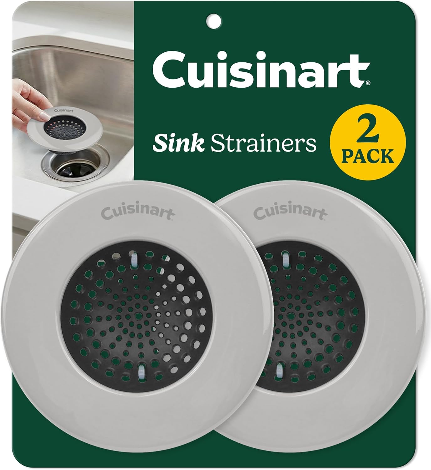 Cuisinart Sink Strainers- 2 Pack Kitchen Sink Drain Strainer & Food Catcher with Enamel-Coated Stainless Steel Rim and Silicone Base, Fits Standard 3.5" Drains, Outer Diameter 4.35", Scratch-Safe