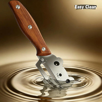 TEEVEA Multifunctional Vegetable Peeler, Zero Flex & Zero Snag, Stainless Steel with Wooden Handle, 2 in 1 Peeler with Bottle Opener for Fruit Potato Apple Carrot
