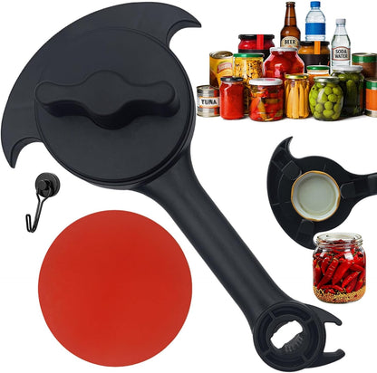 4-in-1 Jar Opener, Adjustable Jar Opener for Seniors, Kitchen Tool Designed Specifically for Seniors and Those with Limited Physical Strength, Suitable For Beer, Salad Dressing, Jar (Black)
