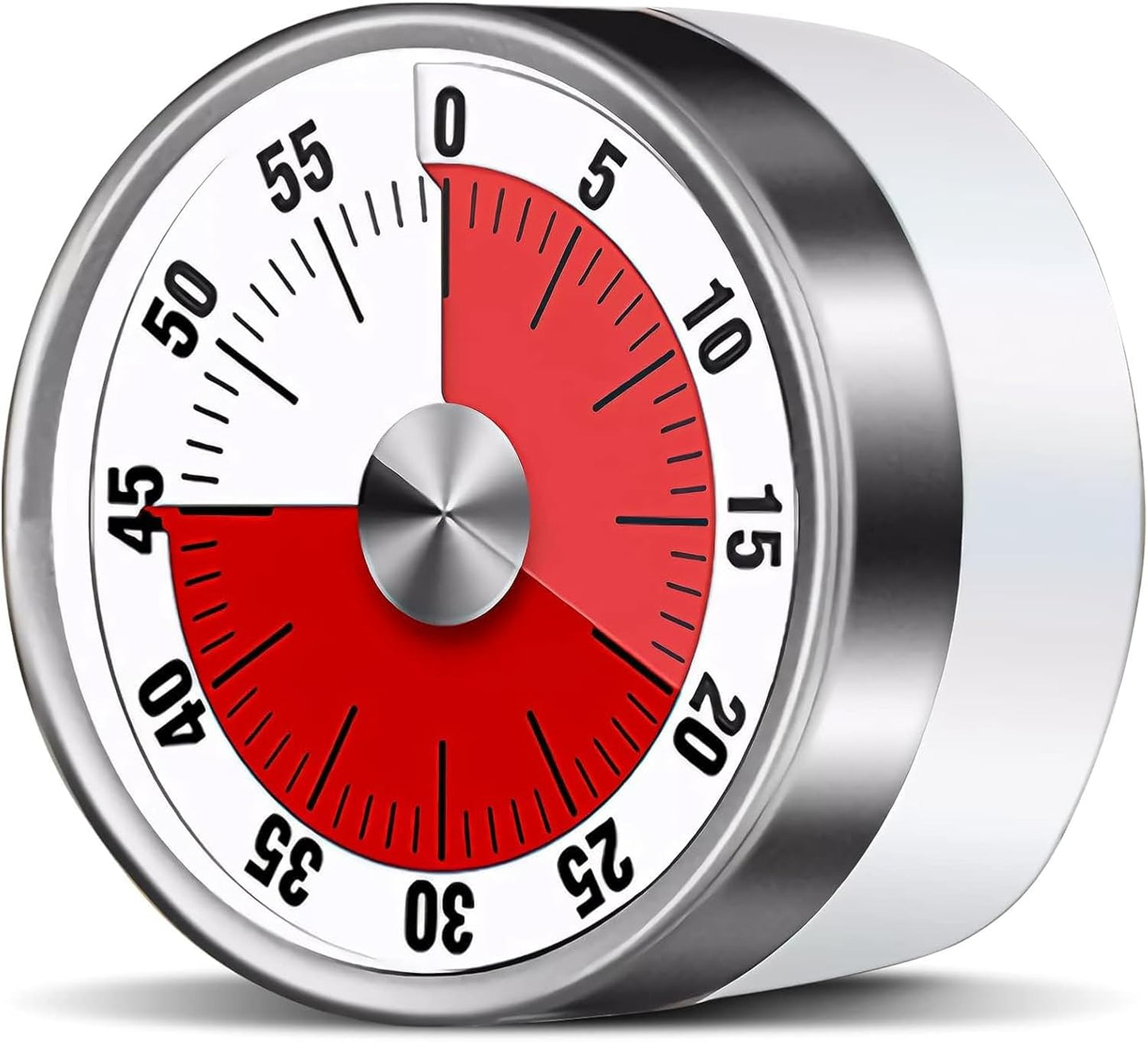 Kitchen Magnetic Visual Cooking Mechanical Timer with Loud Alarm, No Batteries Required, Stainless Steel, Countdown 60 Minute Wind Up Timer for Study, Chef, Teacher, Office (White)