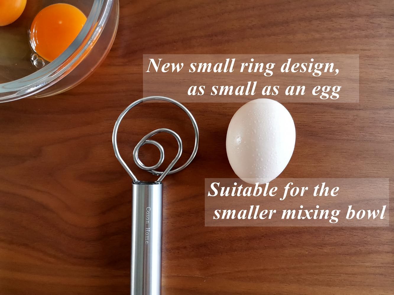 Pack of 2 Danish Dough Whisk, Kitchen Baking Flour Mixing Tool for Sourdough, Bread, Flour Paste, Butter, Pancake, Pizza, Cake, Pastry, Biscuits, Wooden Handle Stainless Steel Ring