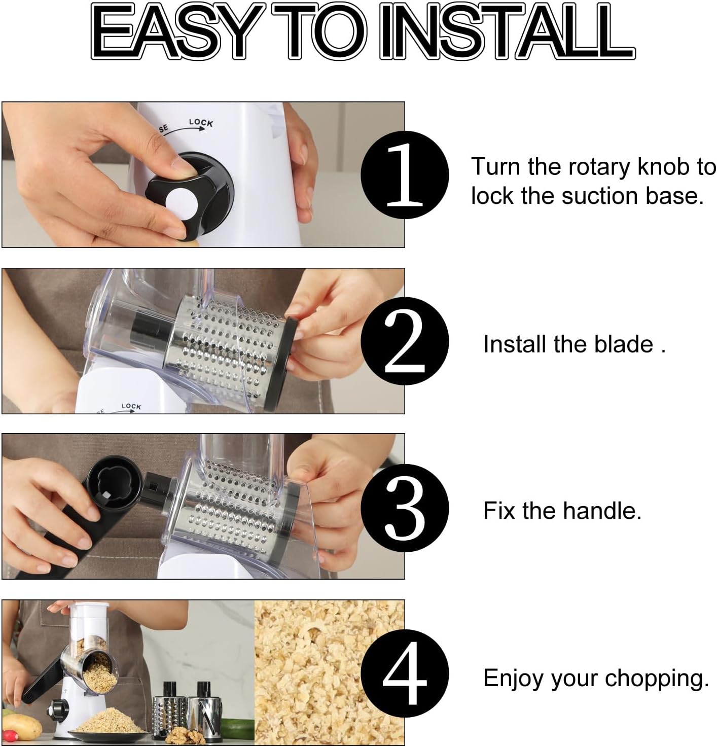 Ourokhome Rotary Cheese Grater Hand Crank, Kitchen Shredder Speed Mandolin Slicer Nut Grinder with Handle and Drum Blades for Cheese, Vegetable, Walnut, Chocolate, Potato, Carrot, 3 Blades, Dark Blue