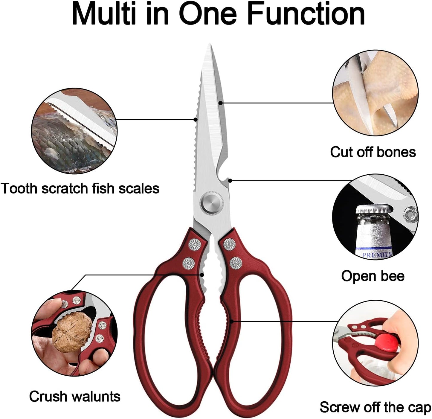 CGBE Kitchen Scissors, Multi-Purpose Kitchen Shears, Heavy Duty Dishwasher Safe Food Scissors for Chicken, Poultry, Fish, Meat & Herbs with Non-Slip Grips - Sliver