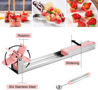 Watermelon Slicer Watermelon Cube Cutter Knife Corer Windmill Stainless Steel Watermelon Fruit Tools with Melon Baller Scooper Easy Slicer Unique Kitchen Gadgets Watermelon Knife Home Gift (Pink)