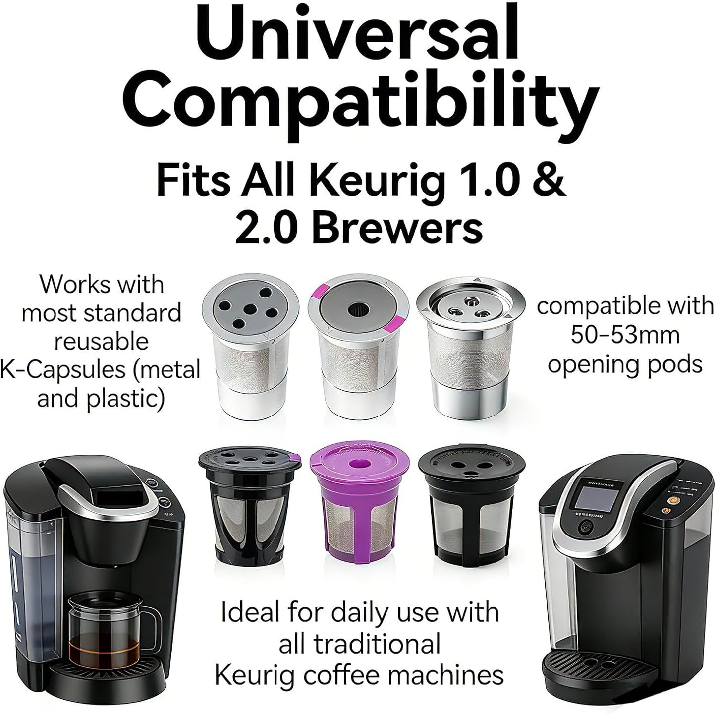 Reusable K Cup Refill Kit, 304 Stainless Steel 30ML Coffee Scoop & Aluminum Dosing Funnel, Fits Keurig 1.0 & 2.0 Reusable Metal/Plastic K-Cups Silver