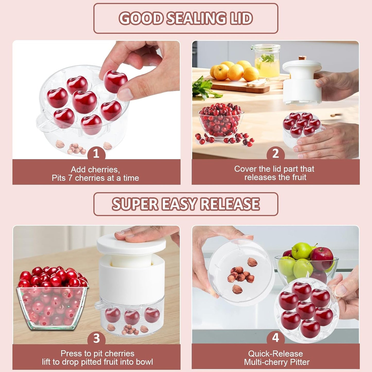 Cherry Pitter Tool 7-in-1, Portable Cherries Seed Remover, Fruit Pit Core Remover for Make Fresh Cherry Dishes, Cherry Pie and Jam and Cocktail Cherries