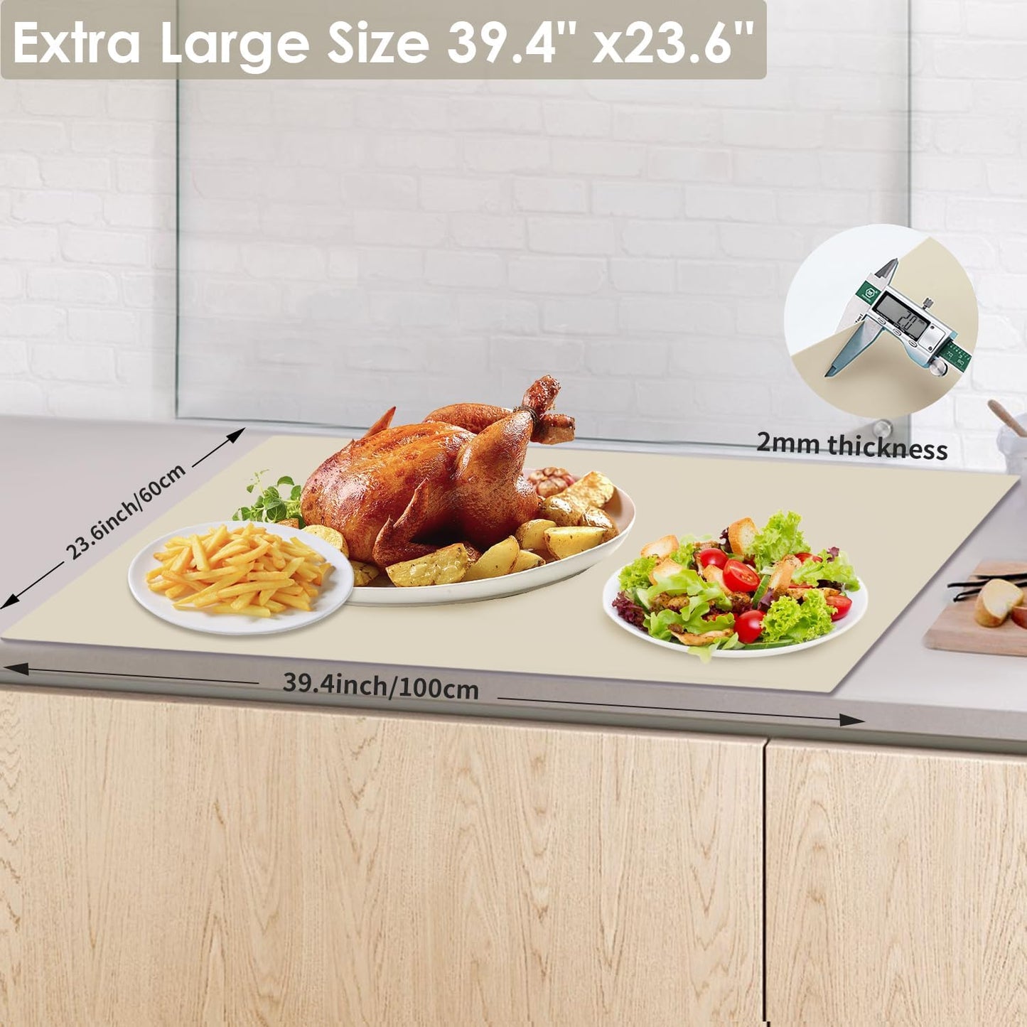 Standard Silicone Mat,Black Baking Mat-Food Grade Kids Dinner Table Placemat Non Slip Counter Mat with Raised Edges Heat Resistant Mat for Air Fryer Nonstick Pastry Dough Mat(1 Pack 23.6'' x 15.7'')