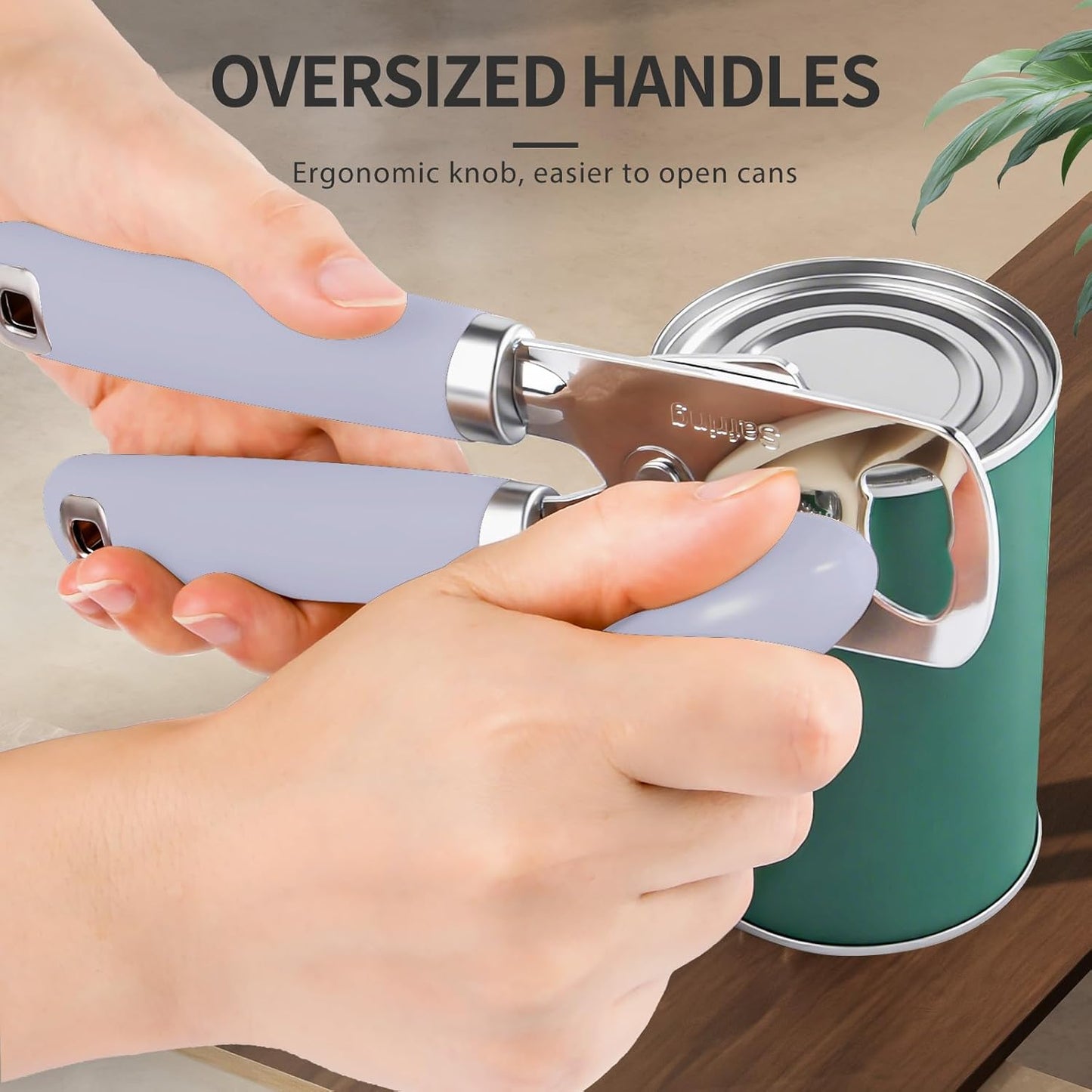 Safring Can Opener Manual, Heavy Duty Stainless Steel Smooth Edge Can Openers With Soft Touch Handle, Oversized Handheld Easy Turn Knob, Multi-Function Bottle Opener, Black