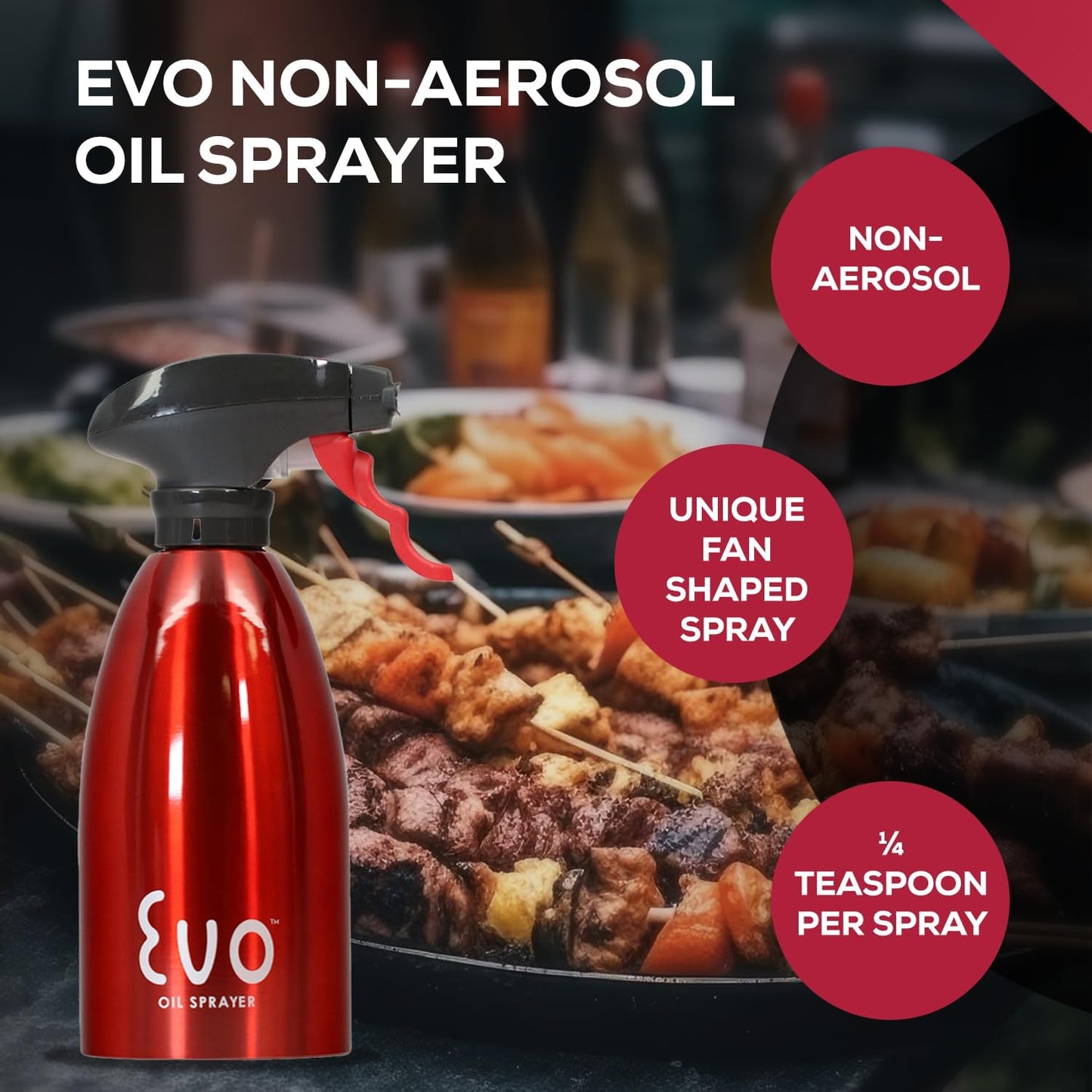 Evo Oil Sprayer 18/8 Stainless Steel, Non-Aerosol for Olive, Cooking Oils, and Vinegars, Silver, 16-Ounce Capacity