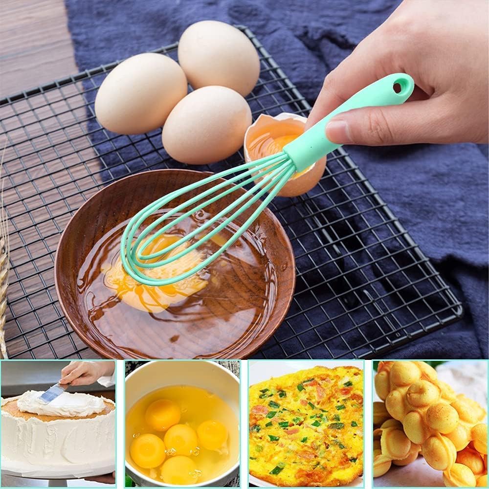 5 Pcs Silicone Mini Whisk - Stainless Steel Dough Whisk, Non Stick Hand Tiny Balloon Wire Whisk, Milk Egg Frother for Blending, Whisking, Beating, Stirring, Baking