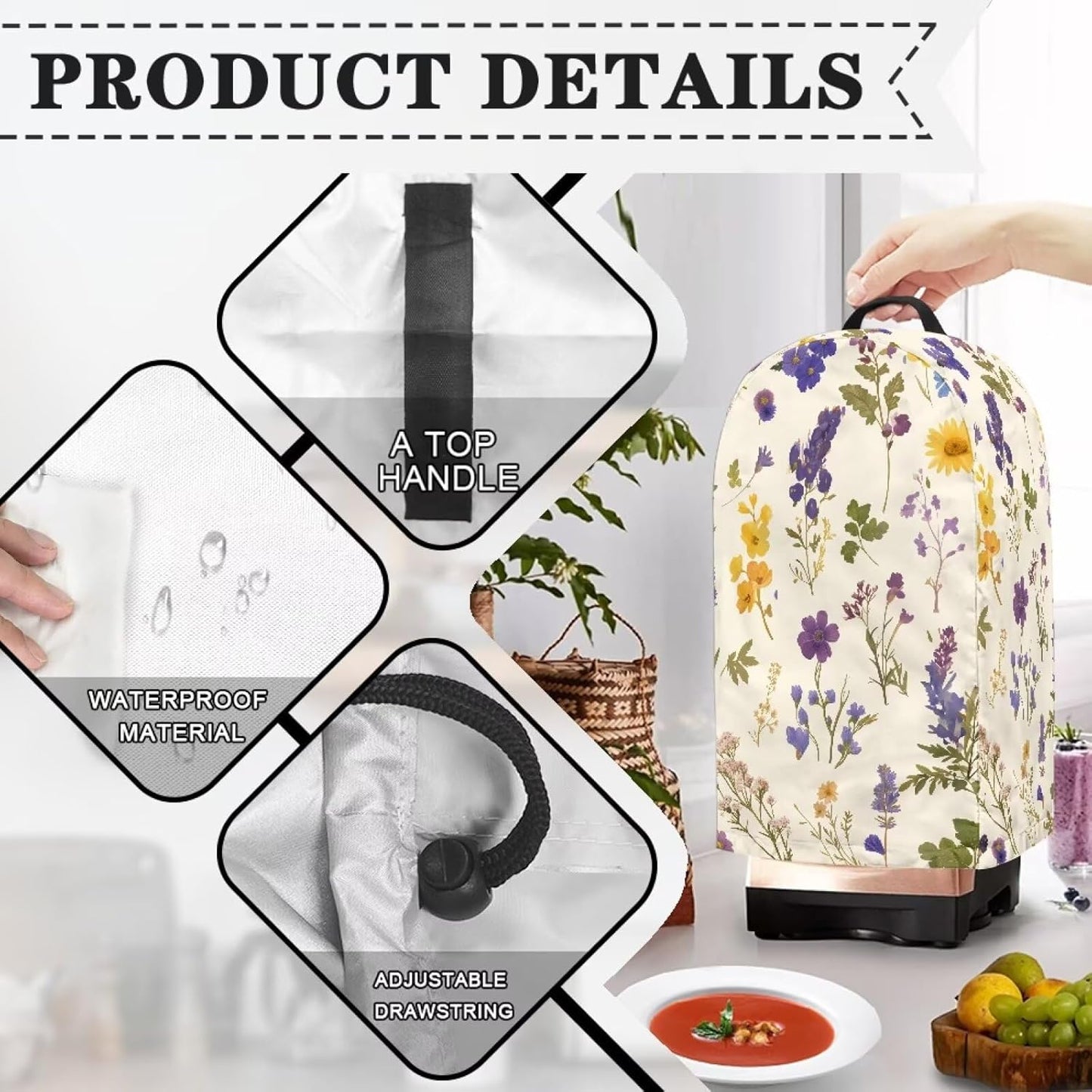 Coffee Pastry Blender Dust Cover with Drawstring Field Stand Mixer or Coffee Maker Cover Anti Fingerprint Polyester Appliance for Home Kitchen Decor