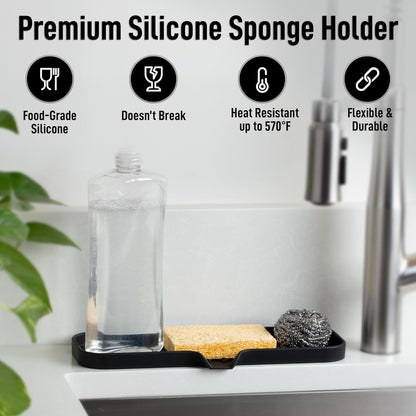 Zulay Kitchen (9x3.5in Sponge Holder for Kitchen Sink - Flexible Heavy-duty Multipurpose Sink Caddy - Counter Organizer for Kitchen, Bathroom, Makeup, Trinkets & More! (Grey)