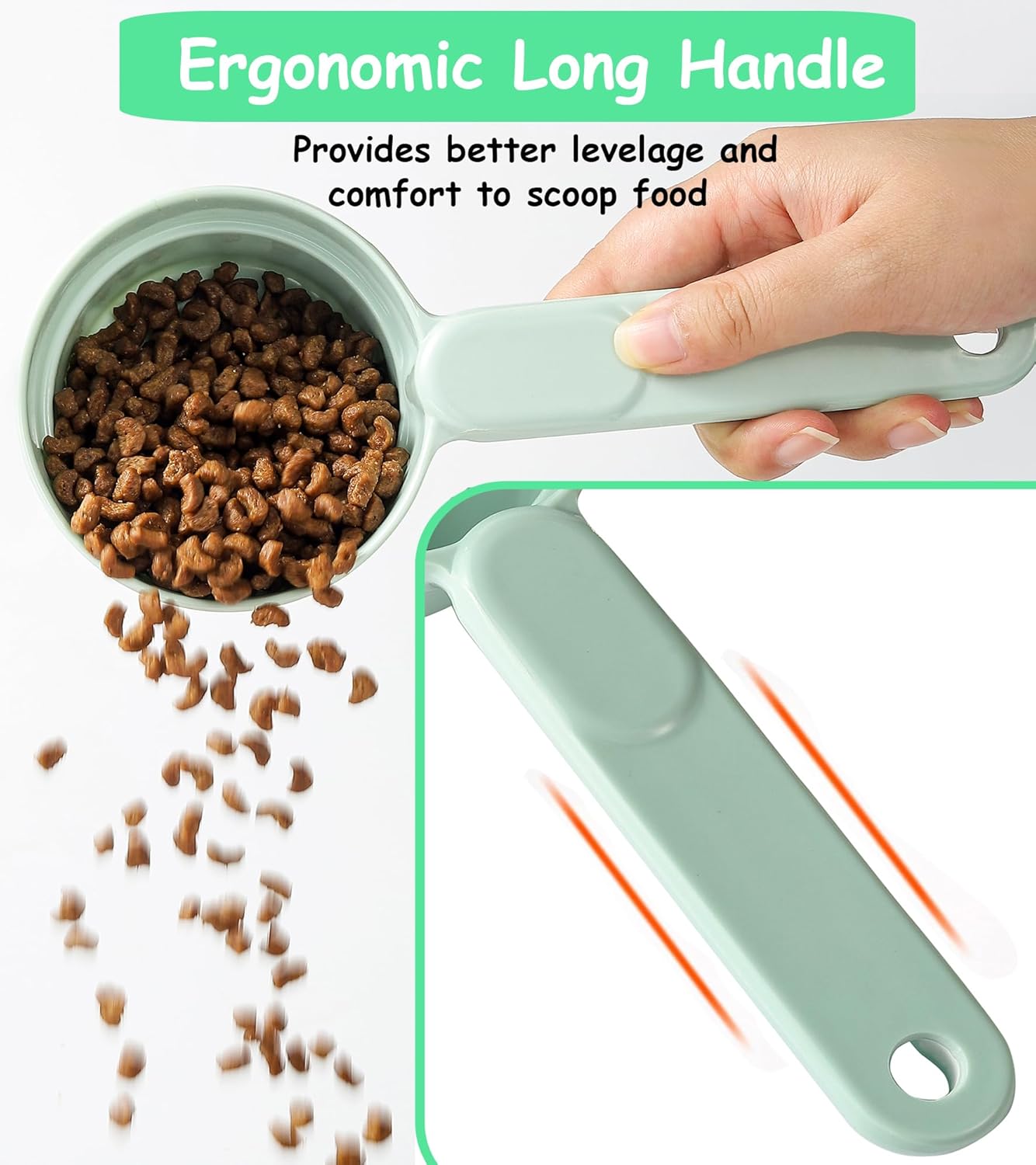 Joyinjojo Dog Cat Food Scoop - Pet Food Scoop Dog Food Measuring Cup 1/2 1/4 Cup, Comfortable Long Handle for Easy to Scoop Food, Soft Pink 1/2 Cup