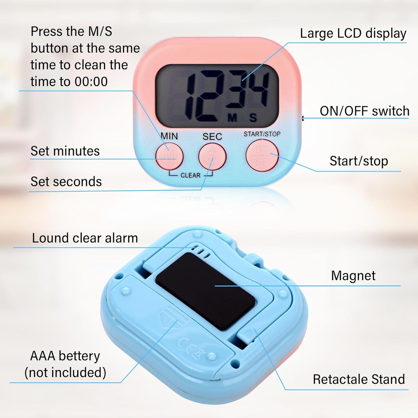 Weewooday 24 Pcs Digital Kitchen Timer Magnetic Timer Bulk On/Off Switch Minute Second Count up Countdown Loud Alarm for Exercise Cook Baking (Black,White)