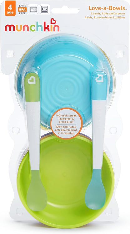 Munchkin® Love-a-Bowls™ 10 Piece Baby Feeding Set, Includes Bowls with Lids and Spoons, Multicolor
