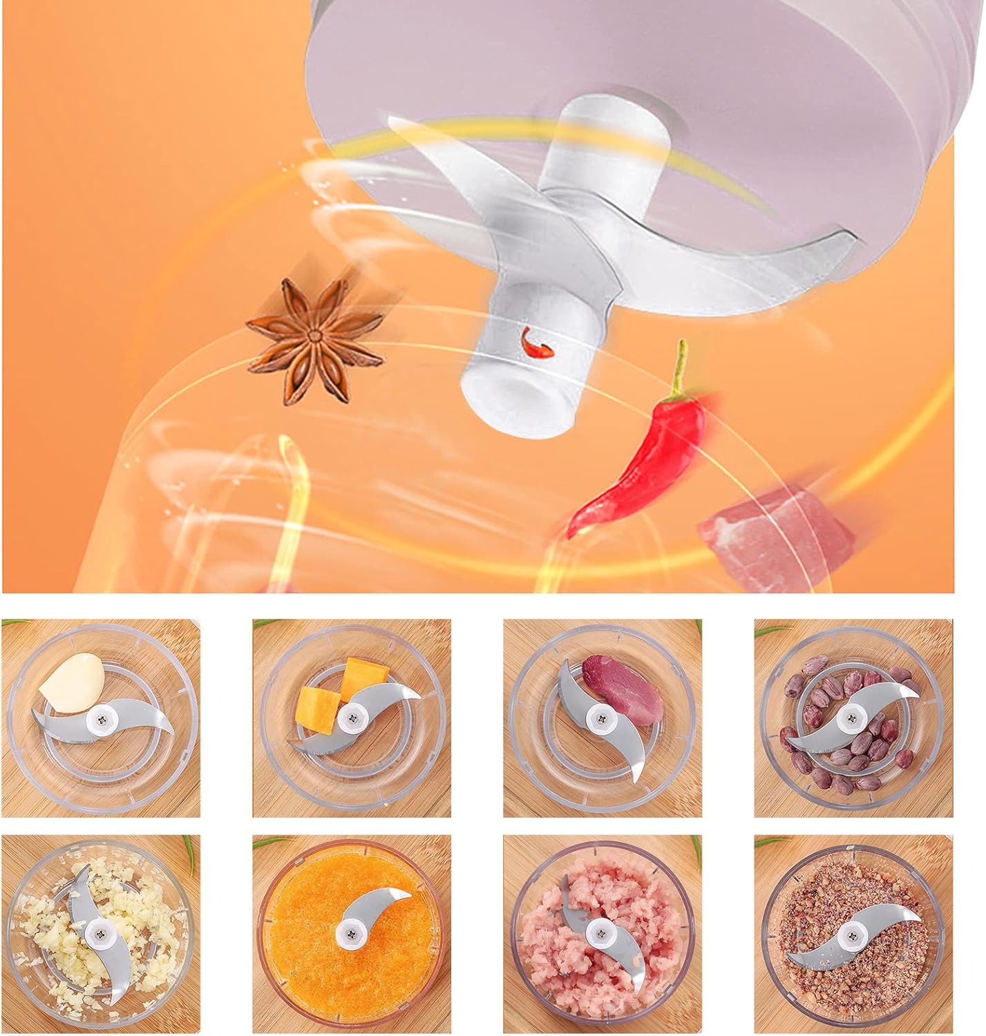 Electric Mini Garlic Chopper, 100ML Food Chopper Garlic Mincer USB, Portable Small Food Processor for Vegetables