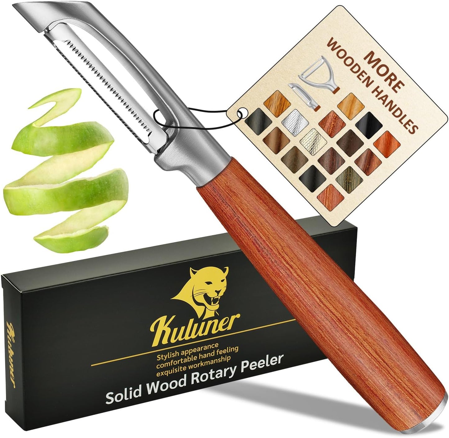 Serrated Blade Premium I Type 304 Stainless Steel Multifunctional Kitchen Peeler Real Wood Handle Ultra Sharp Blade Vegetable Potato Apple（Agarwood）