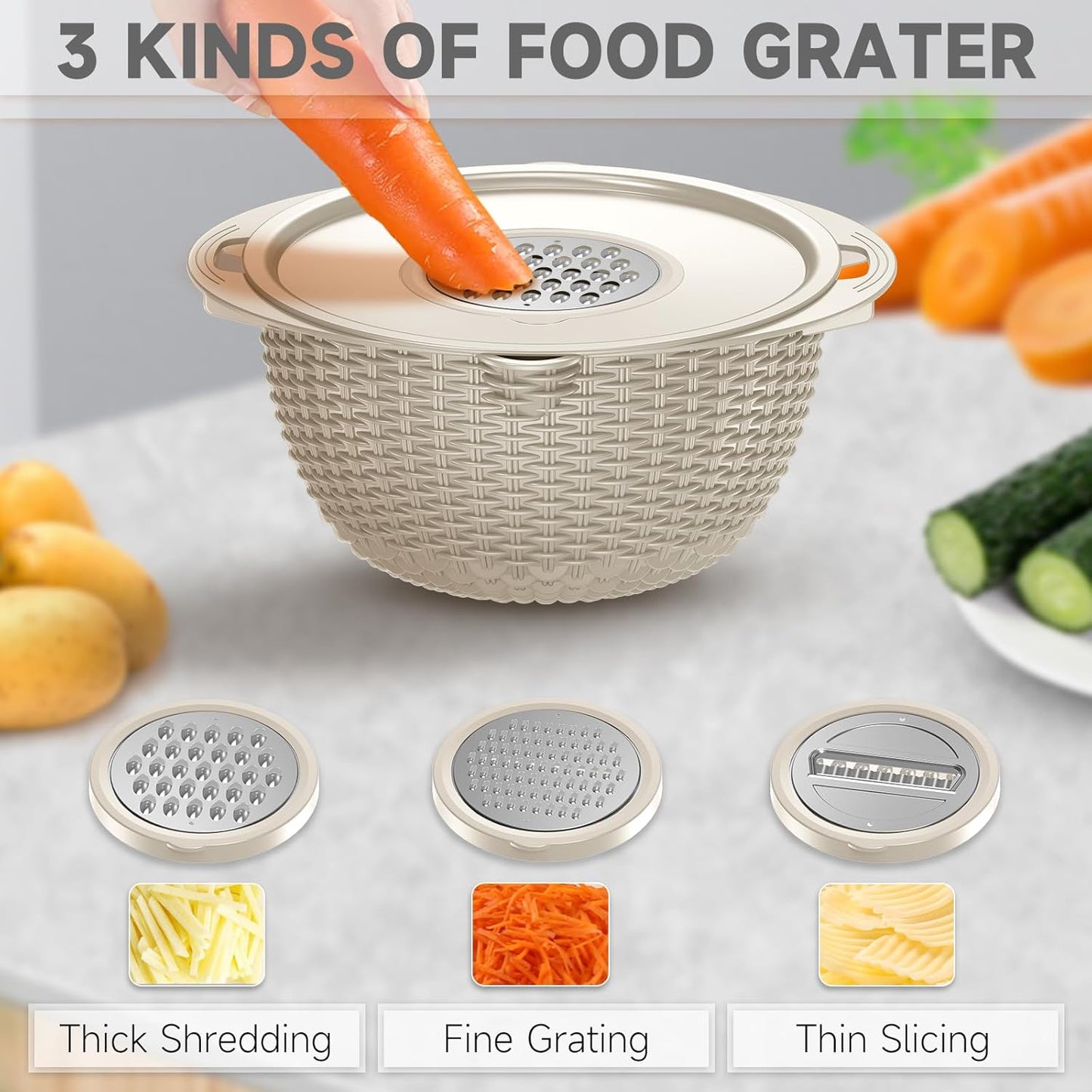 4-1 Colander with Bowl Set - Pasta Strainer - Colander for Kitchen - Strainers and Colanders Rice Strainer Fruit Cleaner Veggie Wash Sink Strainer Kitchen Essentials - Black