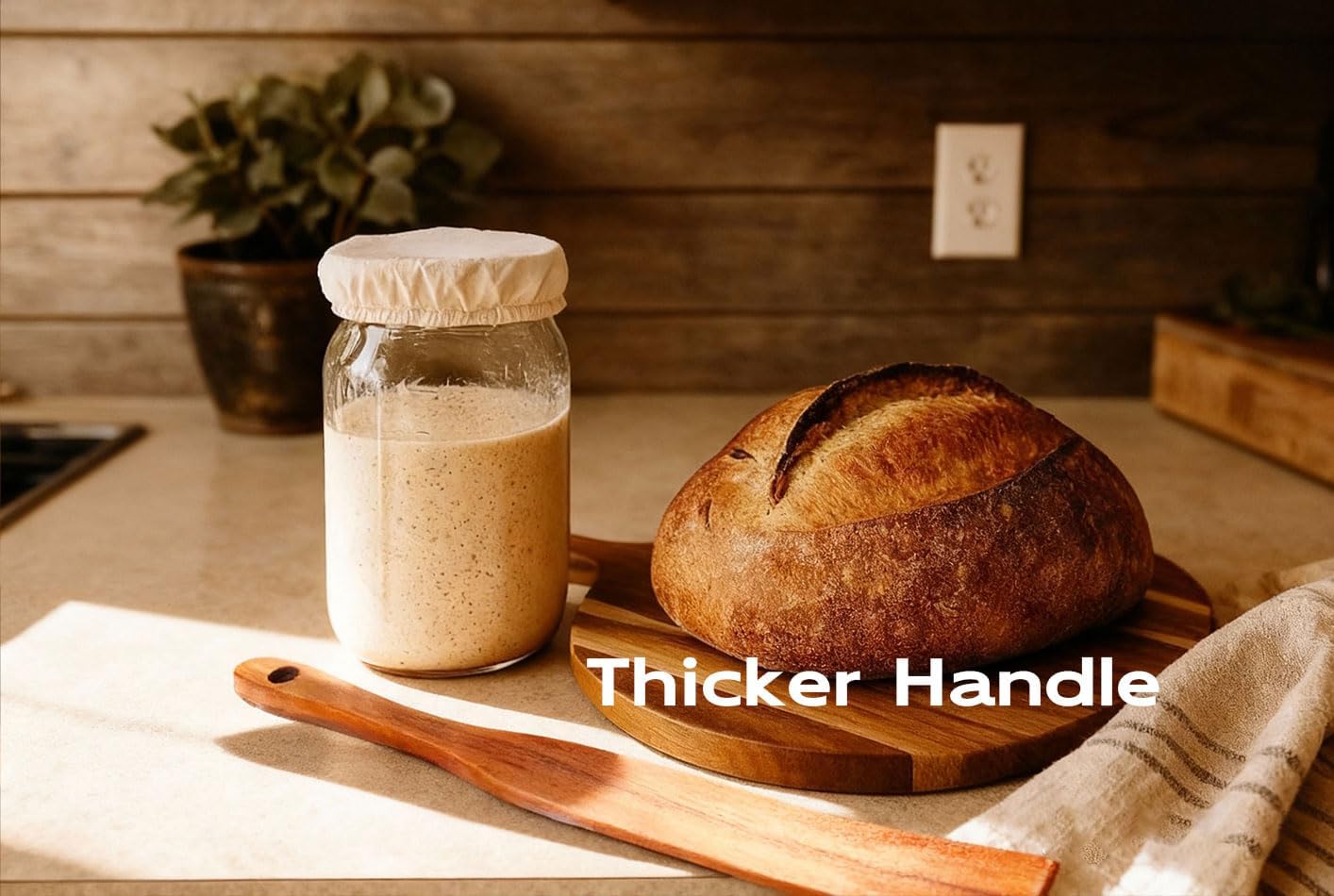 2pcs Wood Spurtle for Sourdough Starter, Mixing, Stirring, Reaching Bottom of Jar, Dough Whisk,Skinny Sourdough Spurtles Spatula Wooden Spoon Bread Making Tools Kitchen Gadget Gift for Mom