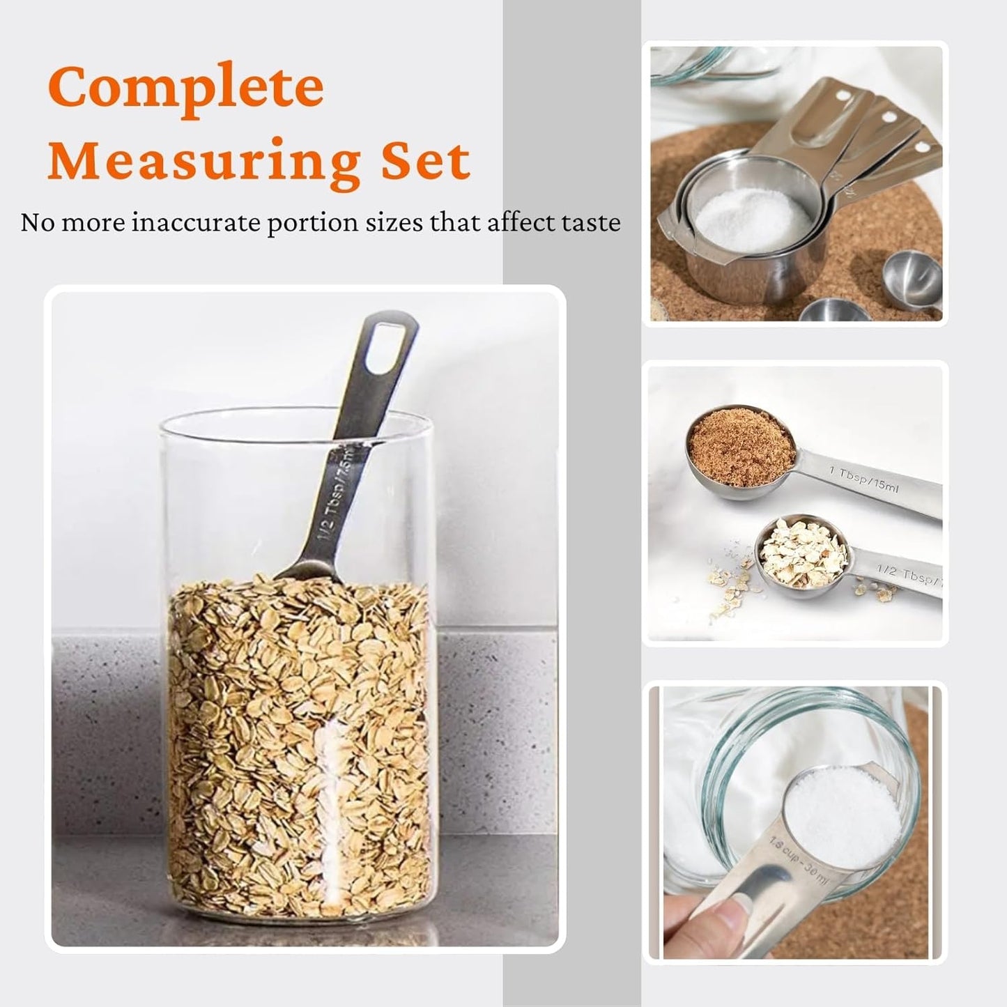 21 Pieces YUNNKEEY Measuring Cups and Spoons Set - Includes 7 Stainless Steel Measuring Cups, 8 Rectangular & 5 Mini Measuring Spoons with Leveler Fits Spice Jars, Ideal for Dry and Liquid Ingredients
