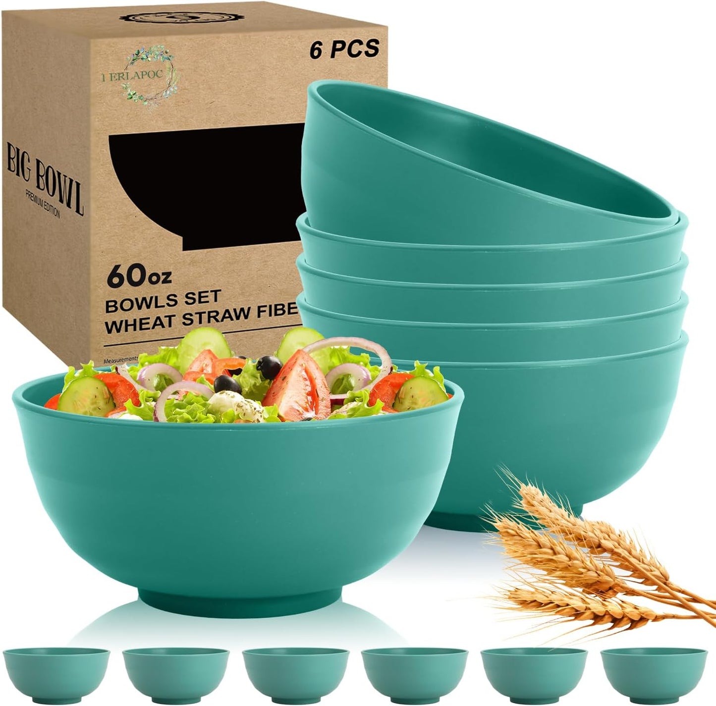 Wheat Straw Bowls Set with Lids, Unbreakable 40 OZ Cereal Bowls Set of 4, Salad Container for Lunch, Microwave & Dishwasher Safe Bowl Set for Kitchen, Picnic, RV, Camping, Multi