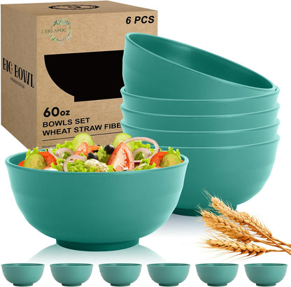 Wheat Straw Bowls Set with Lids, Unbreakable 40 OZ Cereal Bowls Set of 4, Salad Container for Lunch, Microwave & Dishwasher Safe Bowl Set for Kitchen, Picnic, RV, Camping, Multi