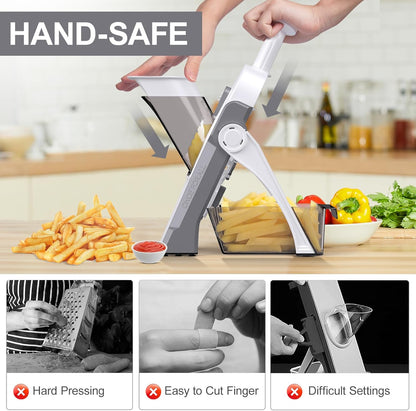 Safe Mandoline Slicer for Kitchen, Meal Prep,Potato Slicer, Adjustable/Easy to Clean/Storage, Kitchen Chopping Artifact,French Fry Cutter,Paring Knife/Cleaning Brush (only Slice, Black Knight)
