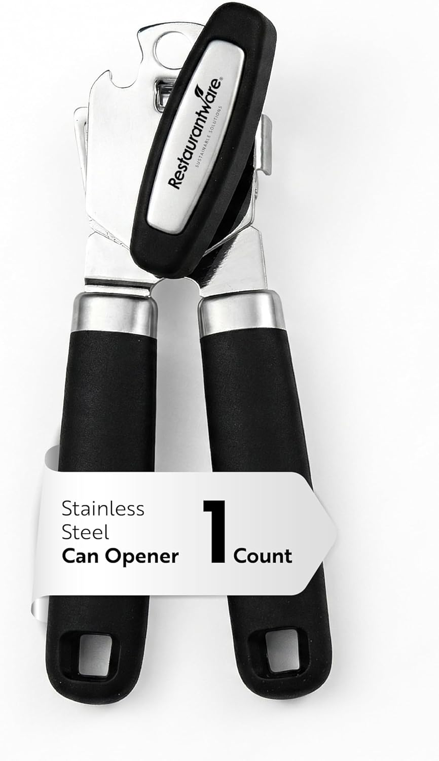 Restaurantware Comfy Grip 7.6 x 1.9 x 2.1 Inch Can Opener 1 Durable Manual Can Opener - Sharp Wheel Blade Grip Handle Mint Green Stainless Steel Hand-Held Can Opener Built-In Bottle Opener