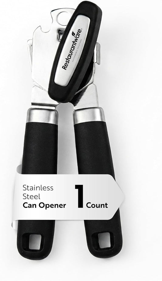 Restaurantware Comfy Grip 7.6 x 1.9 x 2.1 Inch Can Opener 1 Durable Manual Can Opener - Sharp Wheel Blade Grip Handle Mint Green Stainless Steel Hand-Held Can Opener Built-In Bottle Opener