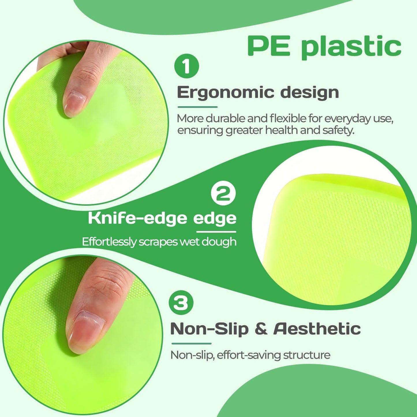 4 Pcs Dough Scraper Bench Scraper 4.65x3.66" Plastic Flexible Bowl Scraper Sharp-Edged Multi-Angle Cake Scraper Non-Slip Baking Tool Decorating Tool Shaping Tool (4Pcs Two white+ Two green)